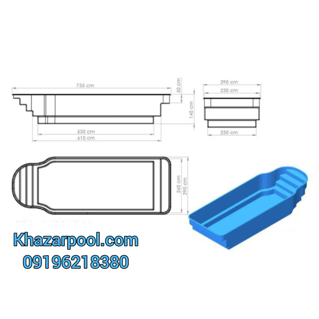 استخر پیش ساخته 7.5×3 دانوب پلاس| خرید استخر پیش ساخته| نقشه استخر دانوب پلاس